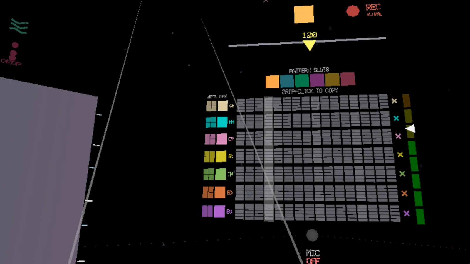 The SoundWall step sequencer grid floating in front of the player