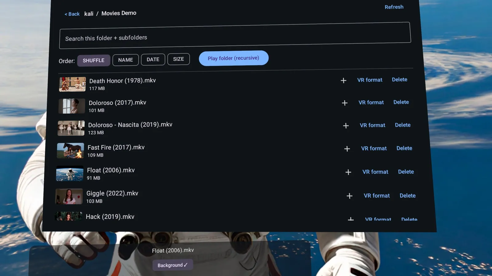 Tessera's library browser listing files from a network share